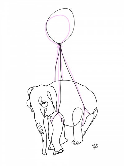 Elefant mit rosa Ballon von Hanna Lee Tidd