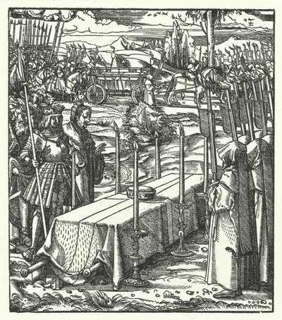Erzherzog Maximilian von Österreich neben dem Sarg des ermordeten Louis de Bourbon, Fürstbischof von Lüttich von Hans (after) Burgkmair