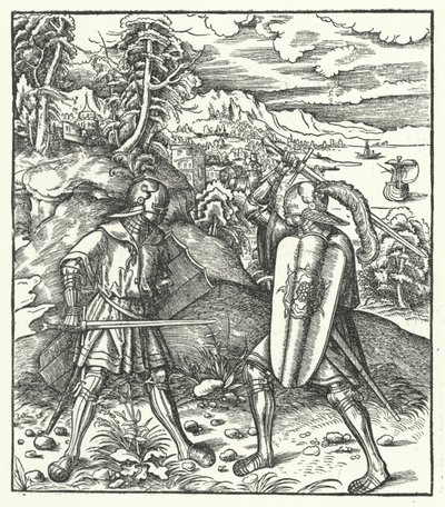 Erzherzog Maximilian von Österreich in Rüstung kämpft mit einem Schwert von Hans (after) Burgkmair