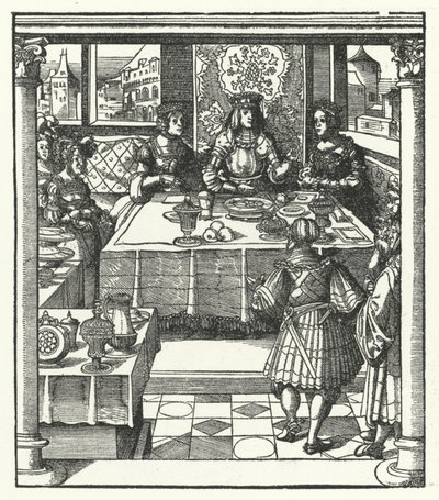 Erzherzog Maximilian von Österreich besucht seine zukünftige Frau, Maria von Burgund, und ihre Mutter, Isabella von Bourbon von Hans (after) Burgkmair