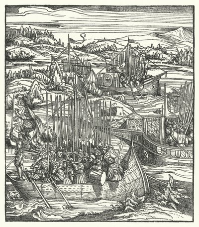 Der Heilige Römische Kaiser Maximilian I. mit seiner Flotte in La Spezia, Italien von Hans (after) Burgkmair