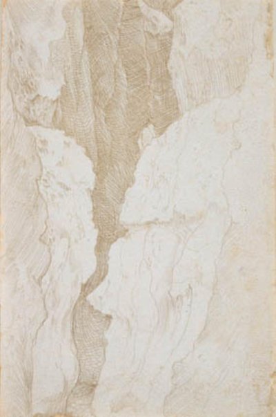 Eine tiefe Schlucht mit einem rauschenden Bach am Boden von Hans Baldung Grien