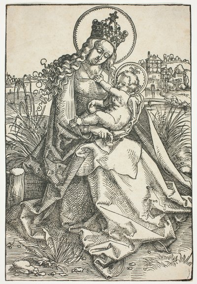 Madonna und Kind auf einer grasbewachsenen Bank von Hans Baldung Grien