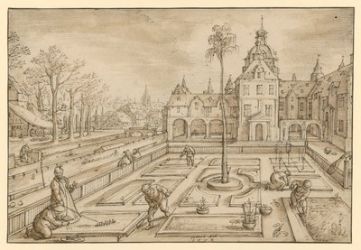 Bestellung eines Schlossgartens im Vorfrühling, vermutlich aus einer Folge von Monatsdarstellungen von Hans Bol