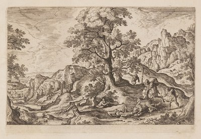 Tafel 11, aus Landschaften mit Szenen aus dem Alten und Neuen Testament und Ovids Metamorphosen von Hans Bol