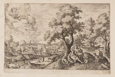 Tafel 12, aus Landschaften mit Szenen aus dem Alten und Neuen Testament und Ovids Metamorphosen von Hans Bol