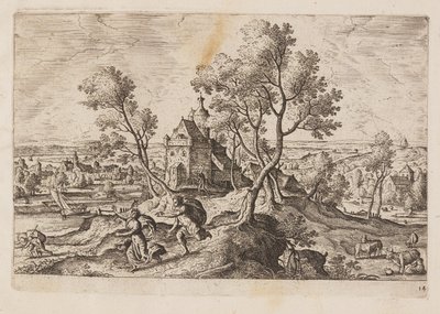 Tafel 14, aus Landschaften mit Szenen aus dem Alten und Neuen Testament und Ovids Metamorphosen von Hans Bol