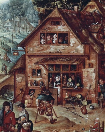 Taverne, Detail einer Dorfszene, Gemälde von Hans Bol (1534-1593) von Hans Bol