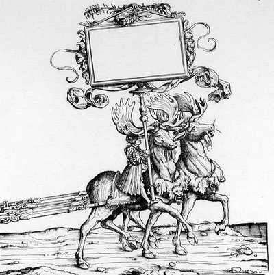 Ein Paar Hirsche, die eine Kutsche ziehen, aus Maximilians Triumphzug, ca. 1516-18 von Hans Burgkmair