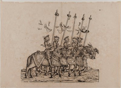 Der Triumph von Kaiser Maximilian I: Einundfünfzigstes Brett, Teilnehmer am Rennen von Hans Burgkmair