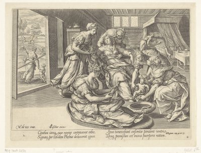Geburt des Sohnes der Sunamitischen Frau (Die Geschichte von Elisa und der Sunamitischen Frau) von Hans Collaert (I)