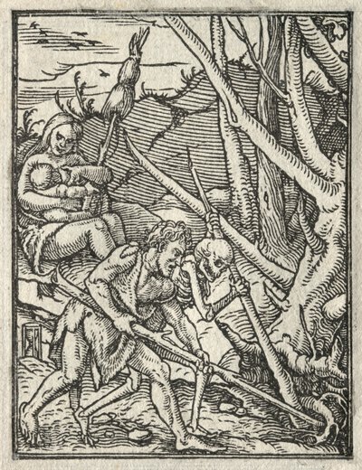 Der Totentanz: Vertreibung aus dem Paradies; Adam bebaut den Boden von Hans Holbein