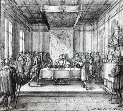 Heinrich VIII. in seinem Privatgemach (Feder, Tinte und Waschung auf Papier) von Hans Holbein der Jüngere