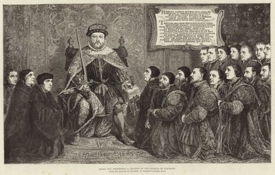 König Heinrich VIII. überreicht eine Urkunde an das College of Surgeons von Hans Holbein der Jüngere