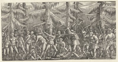 Kampf von nackten Männern und Bauern von Hans Lützelburger