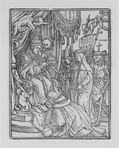 Der Papst, aus Der Totentanz, ca. 1526, veröffentlicht 1538 von Hans Lützelburger