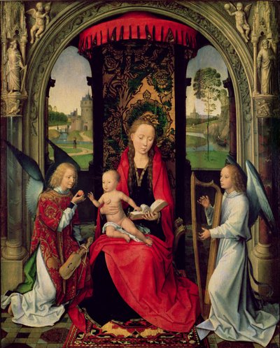 Madonna mit Kind und zwei Engeln von Hans Memling