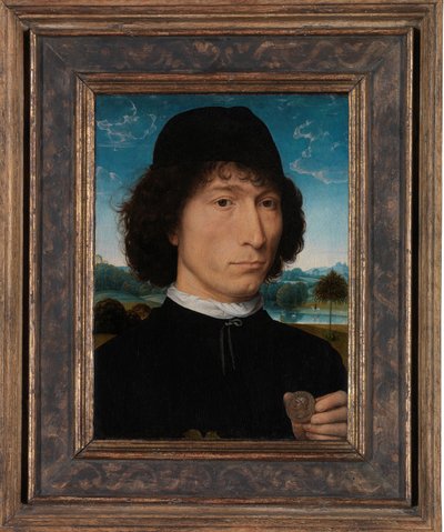 Porträt eines Mannes mit einer römischen Medaille von Hans Memling