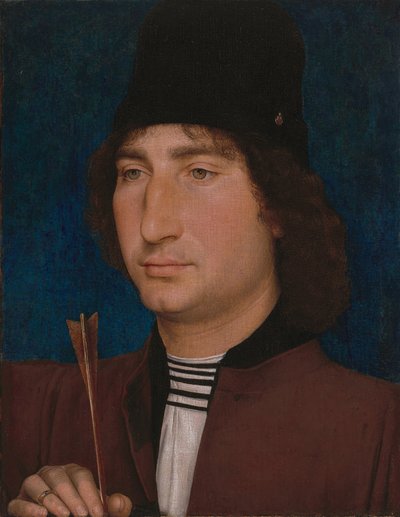 Porträt eines Mannes mit einem Pfeil von Hans Memling