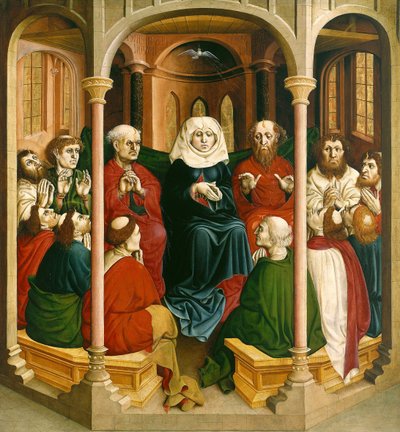 Der Abstieg des Heiligen Geistes Pfingsten. Die Flügel des Wurzacher Altars, 1437 von Hans Multscher