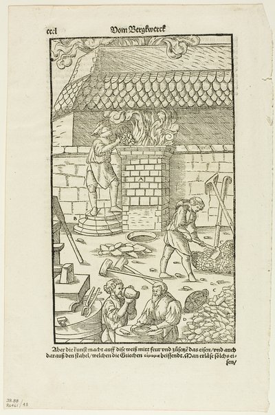 Seite CCCL aus Vom Bergwerck XII Bücher von Agricola, Tafel 43 aus Holzschnitte aus Büchern des XVI Jahrhunderts von Hans Rudolf Manuel Deutsch