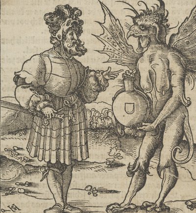 Der Teufel bietet einem Ritter Gift an, aus Hymmelwagen auff dem, wer wol lebt..., 1517 von Hans Schäufelein the Elder