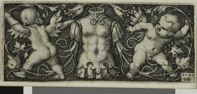Ornament mit Rüstung und zwei Genien, aus Vier Vignetten von Hans Sebald Beham