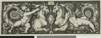 Ornament mit zwei Genien, die chimärische Tiere reiten von Hans Sebald Beham