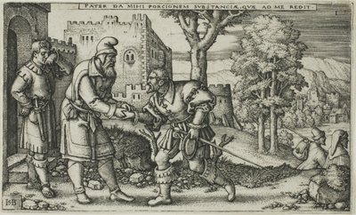 Die Abreise des verlorenen Sohnes, Platte eins aus Die Geschichte des verlorenen Sohnes von Hans Sebald Beham