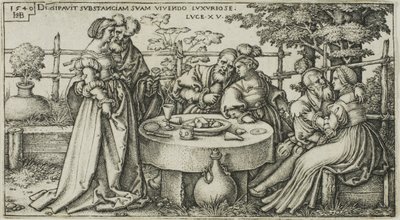 Der verlorene Sohn verschwendet sein Vermögen, Platte zwei aus Die Geschichte des verlorenen Sohnes von Hans Sebald Beham
