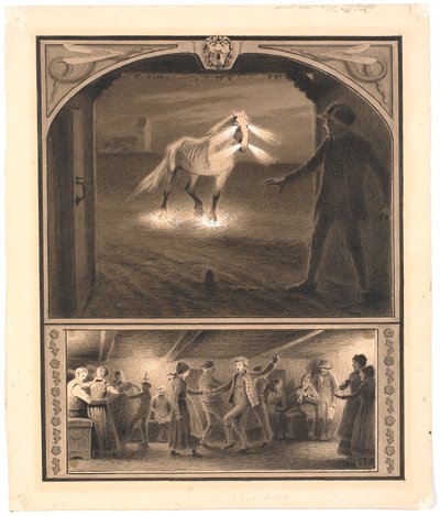 Illustration zu St. St. Blicher: "Mowns". Helhesten und Mowns; f.n.: Tanz in der Bauernstube von Hans Smidth