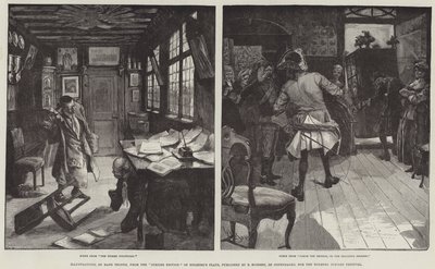 Illustrationen, aus der Jubiläumsausgabe von Holbergs Stücken, herausgegeben von E Bojesen, Kopenhagen, für das Holberg-Jubiläumsfest von Hans Tegner
