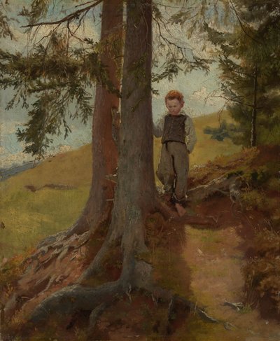Bauernjunge am Waldrand von Hans Thoma