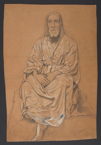 Christus in sitzender Position en face dargestellt von Hans Thoma