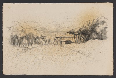 Landschaft mit Haus zwischen Bäumen von Hans Thoma