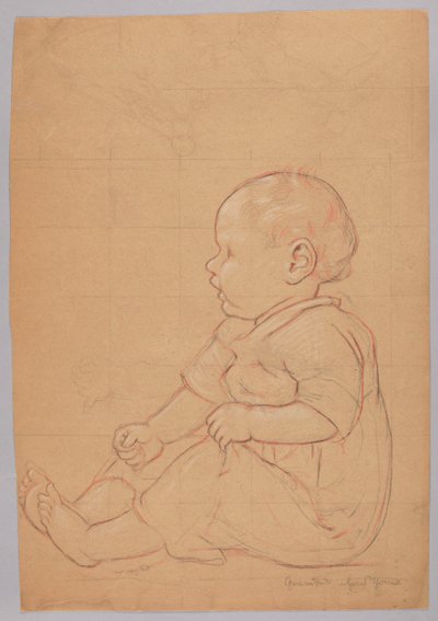 Studie eines sitzenden Kindes, verso: ein auf einem Stein sitzender alter Mann von Hans Thoma