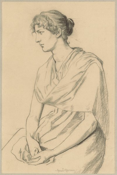 Studie einer sitzenden Frau in antikisierendem Gewand von Hans Thoma