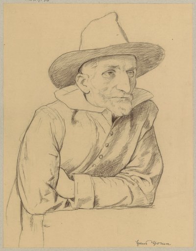 Studium eines alten, bärtigen Mannes mit Hut von Hans Thoma