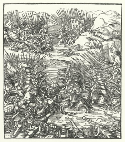 Schlacht zwischen den französischen und venezianischen Armeen während des Krieges der Liga von Cambrai, 1509 von Hans after Burgkmair