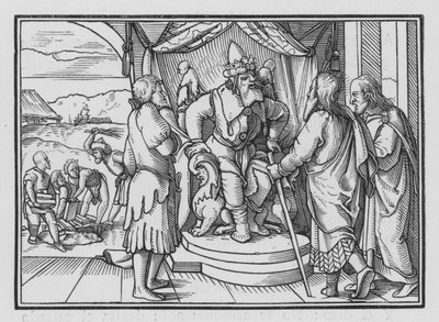 Pharao tadelt Mose und Aaron für ihre Botschaft, Exodus V, 2 von Hans after Holbein the Younger