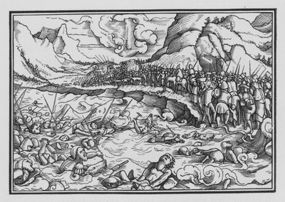 Pharao verfolgt die Israeliten, Exodus XIV, 28 von Hans after Holbein the Younger