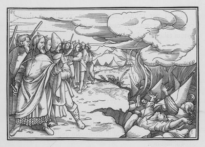Die Rebellion von Korach, Dathan und Abiram, Numeri XVI, 33 von Hans after Holbein the Younger
