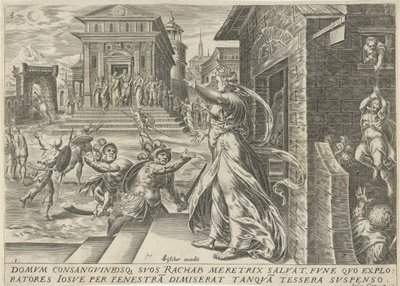 Rahab lässt die Spione durch das Fenster entkommen von Harmen Jansz Muller