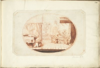 Kücheninterieur mit zwei Frauen und einer Katze, in Oval von Harmen ter Borch