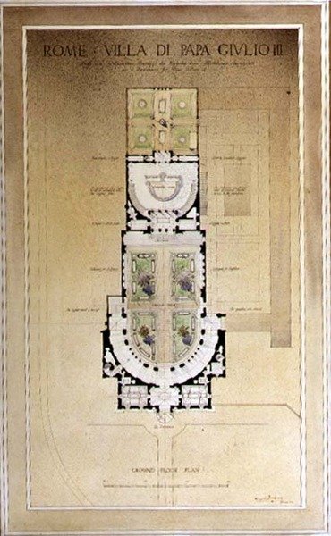 Grundriss des Erdgeschosses der Villa di Papa Giulio in Rom von Harold Chalton Bradshaw