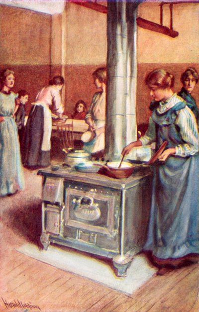 Eine Gruppe geschäftiger Hausfrauen, die Küche der Winnipeg Immigration Hall von Harold Copping