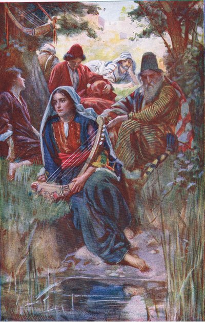 An den Flüssen Babylons, Illustration aus Pictures That Teach The Crown Series, 1920 von Harold Copping