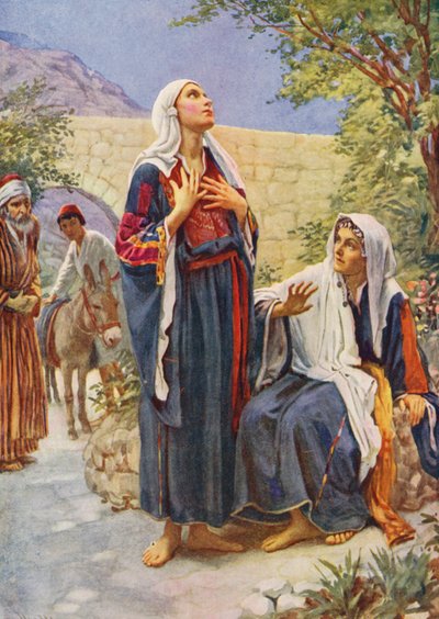 Neues Testament: Maria und Elisabeth (Farblithografie) von Harold Copping
