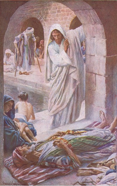 Der Teich von Bethesda, Illustration aus Harold Copping Bilder: Die Kronen-Serie, ca. 1920er von Harold Copping