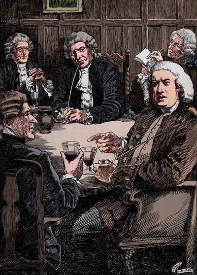 Dr. Johnson diskutiert mit seinen Freunden, ca. 1900, 1912 von Harold Edward Hughes Nelson